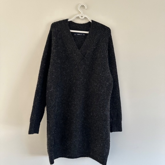 Zara Charcoal Knit Oversized Long Sleeve Sweater Dress, M - Picture 4 of 11